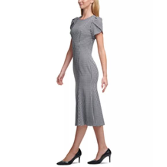 NWTs Calvin Klein Houndstooth Tulip Sleeve Mermaid Skirt Workwear Dress (8) - Picture 2 of 16